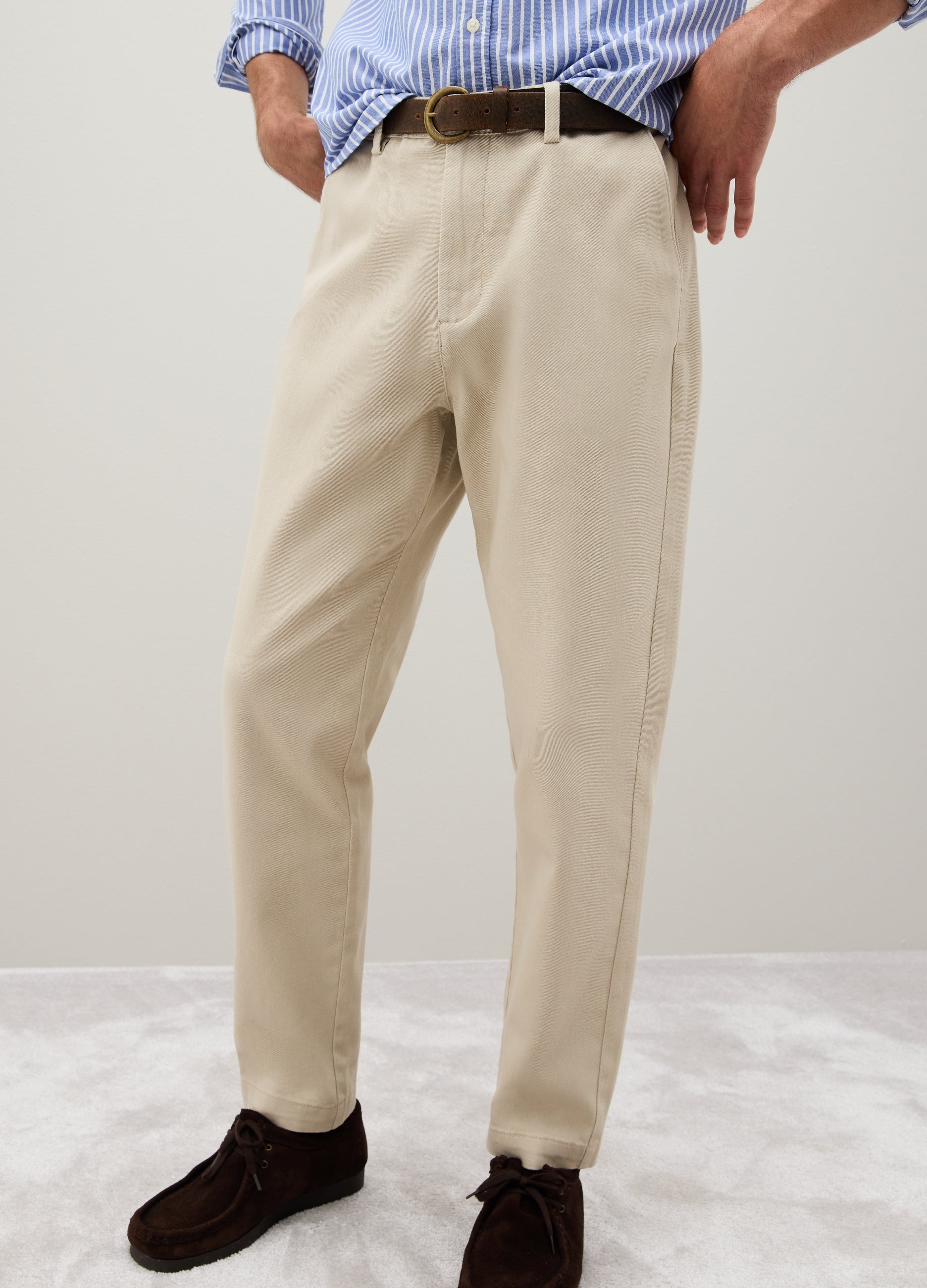 OVS Beige Stretch Cotton Trousers With Carrot Fit