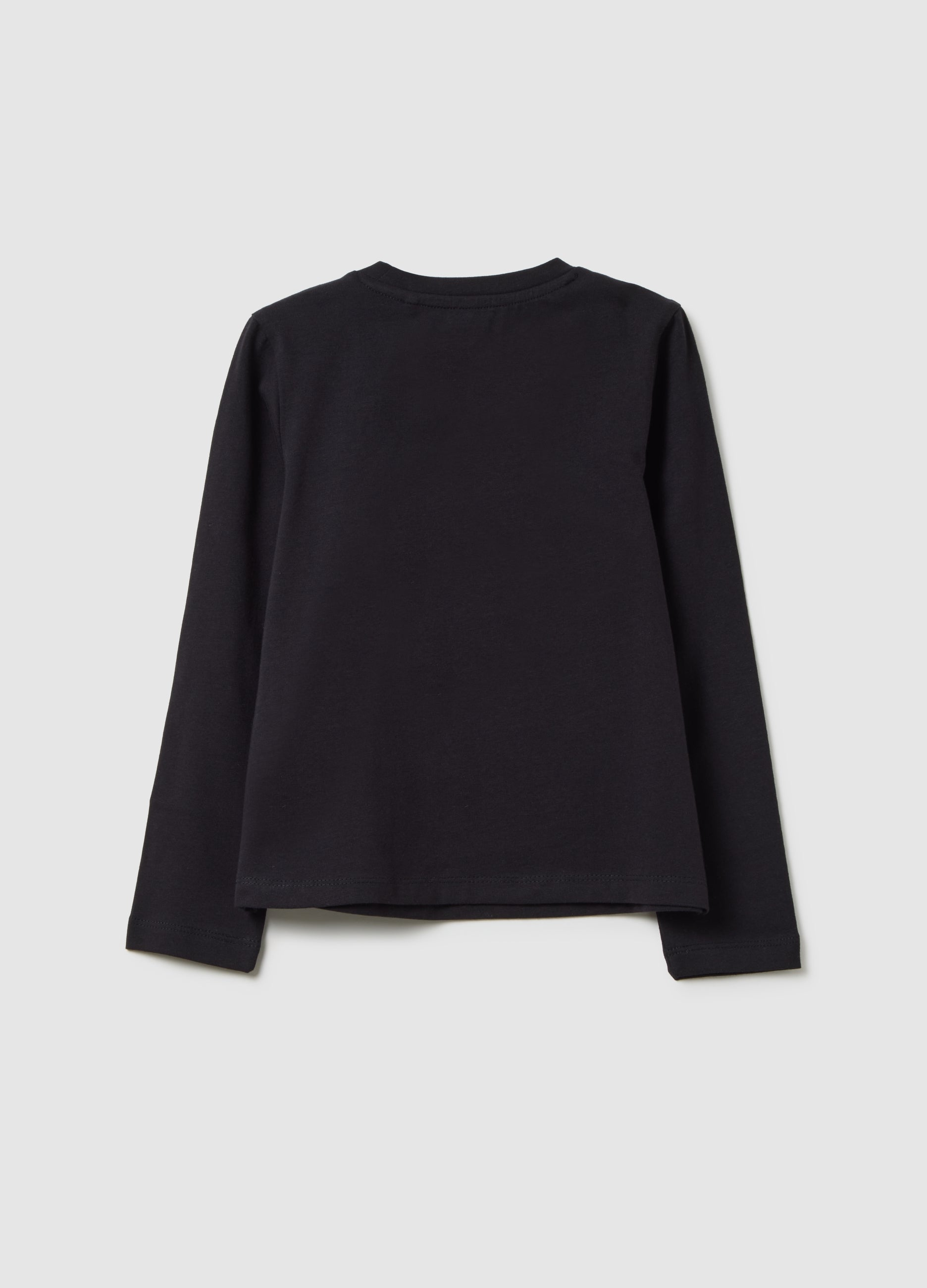 OVS Black Regular Fit Stretchy Cotton Girl'S Top With Star