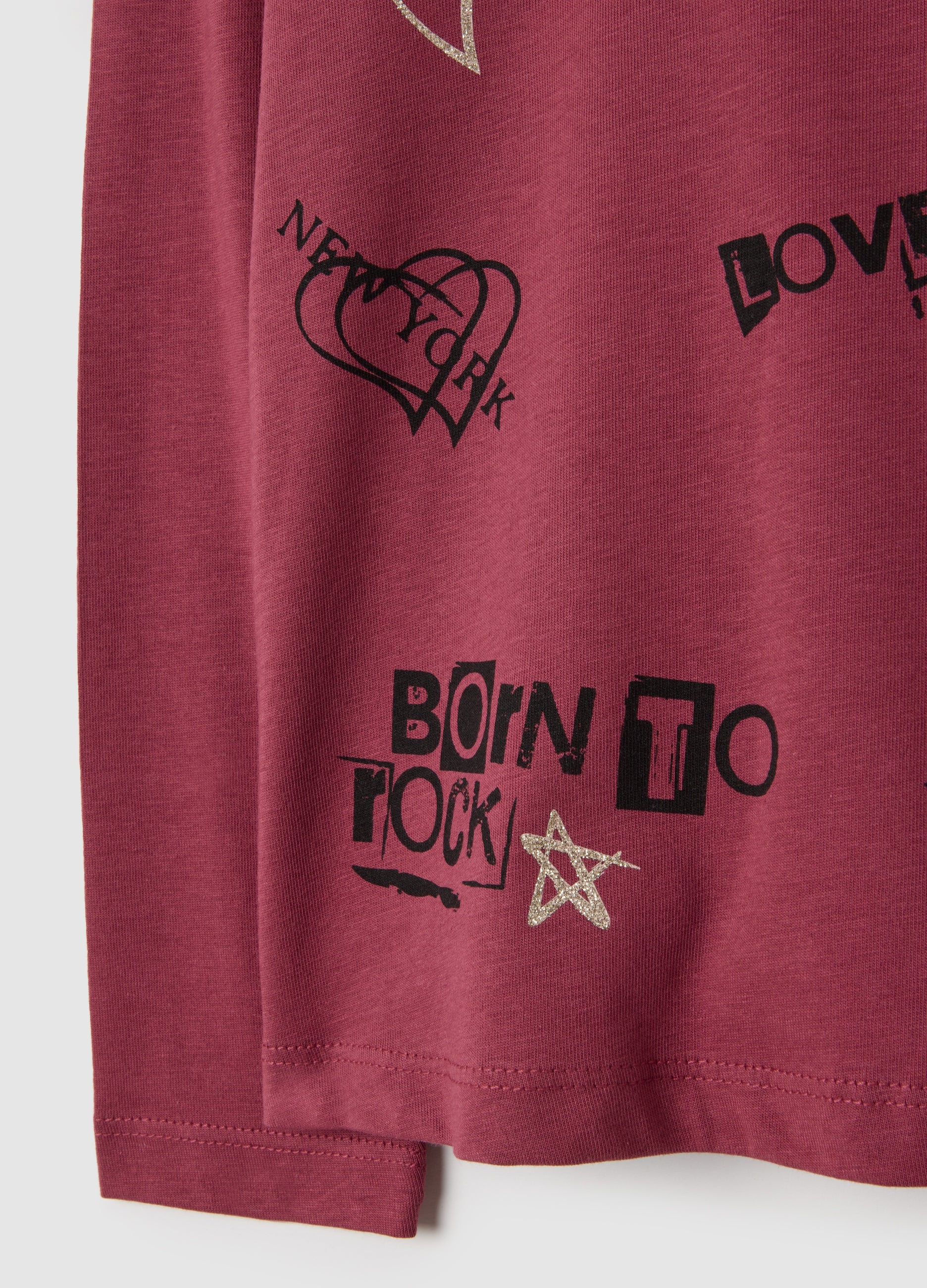 OVS Girls' Pure Red Cotton Regular Fit Top With Stars