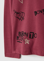 OVS Girls' Pure Red Cotton Regular Fit Top With Stars