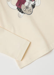OVS Girls' Regular Fit Beige Pure Cotton T-Shirt With Print