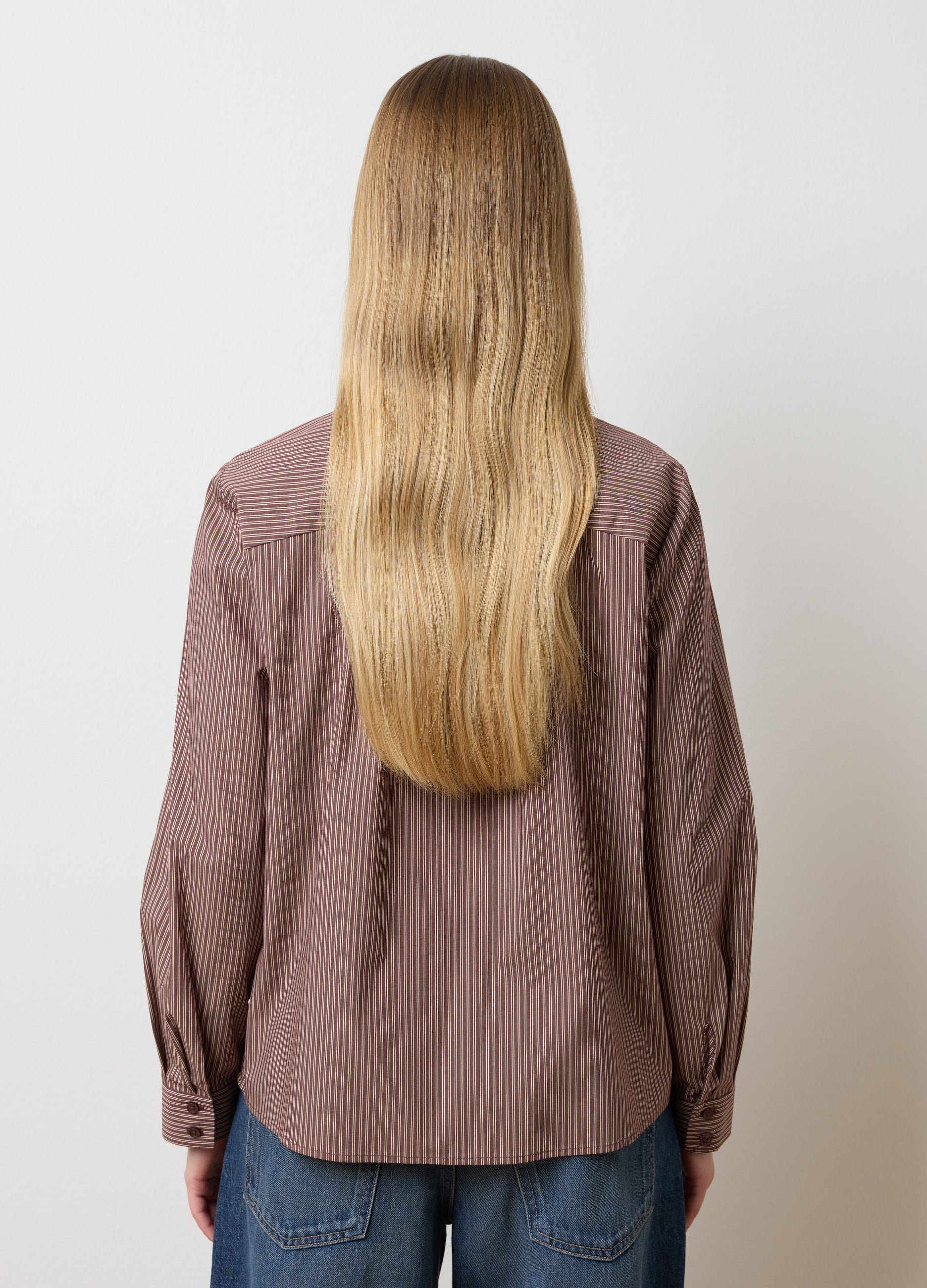 OVS Brown Striped Cotton-Blend Shirt With Oversized Fit