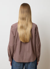 OVS Brown Striped Cotton-Blend Shirt With Oversized Fit