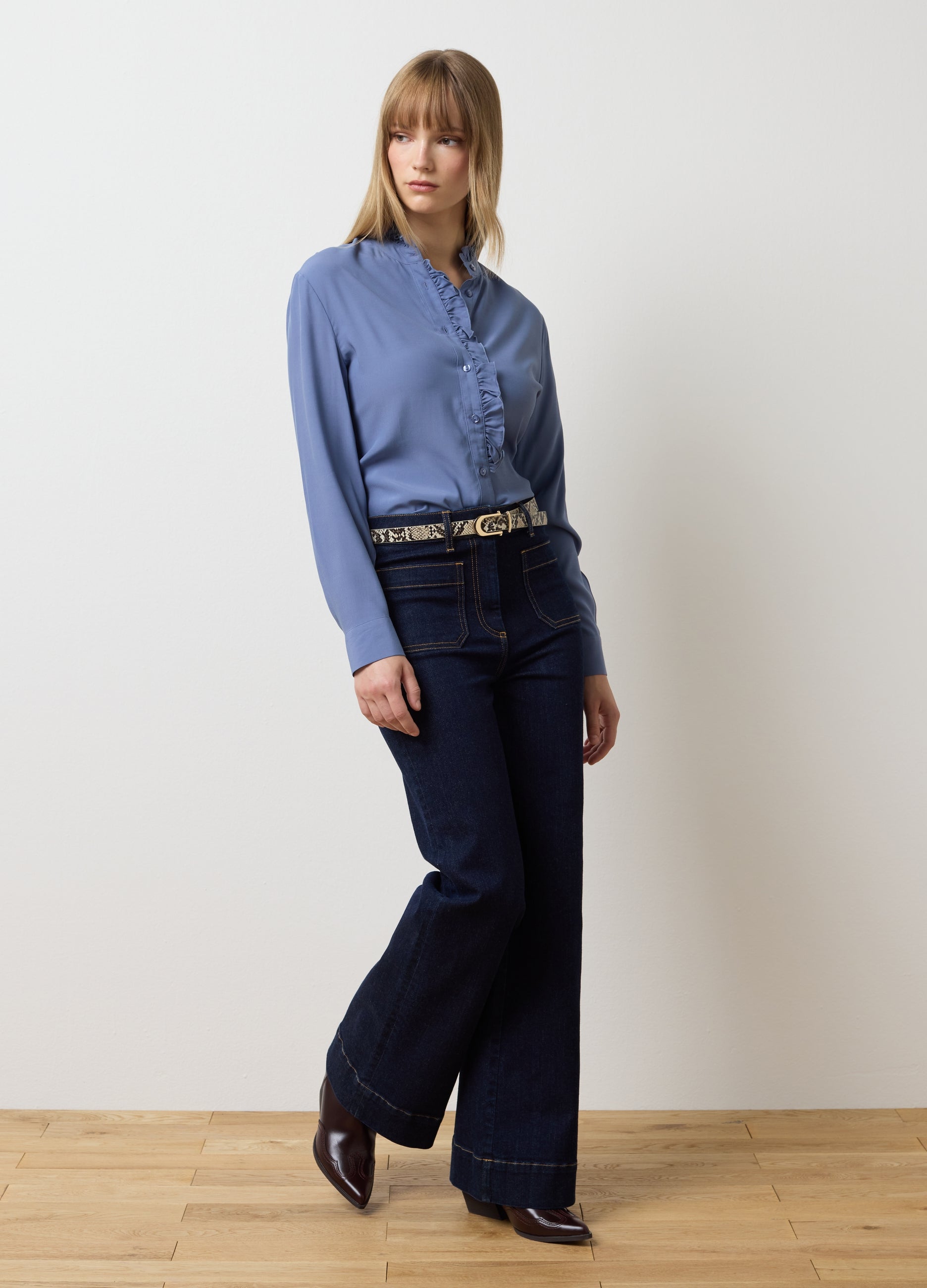 OVS Blue Regular Fit Shirt With Ruffles