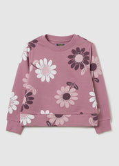 OVS Girls' Pink Pure Cotton Sweatshirt Regular Fit With Floral Print