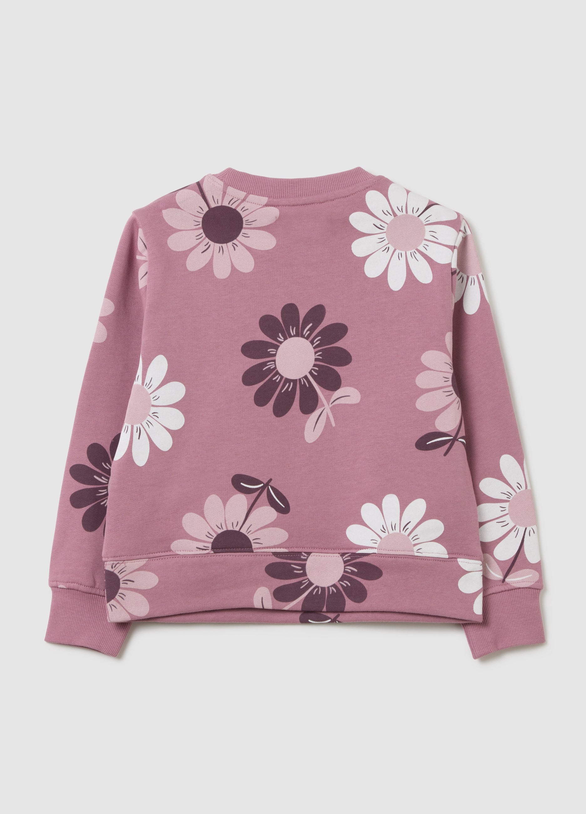 OVS Girls' Pink Pure Cotton Sweatshirt Regular Fit With Floral Print
