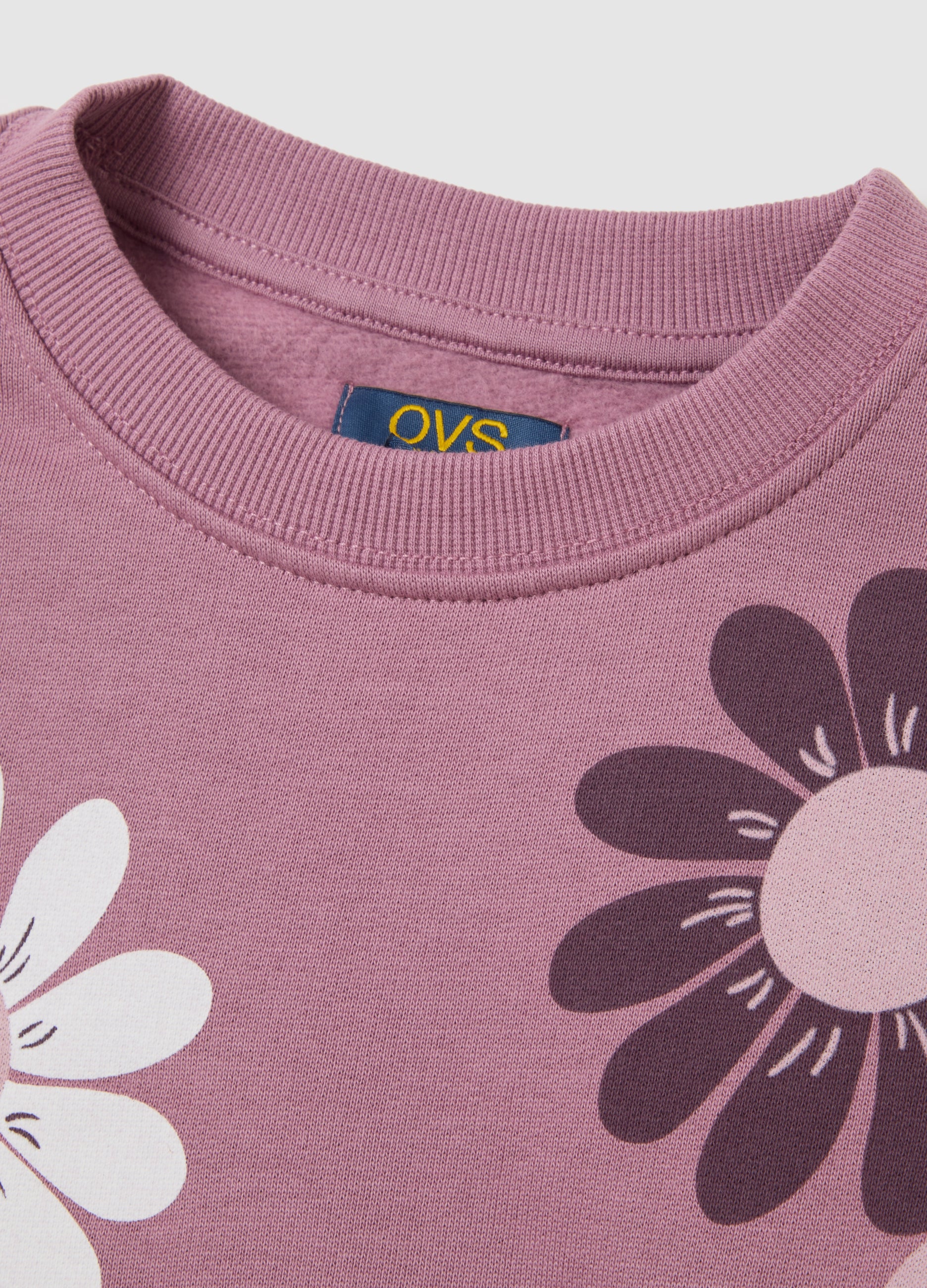 OVS Girls' Pink Pure Cotton Sweatshirt Regular Fit With Floral Print