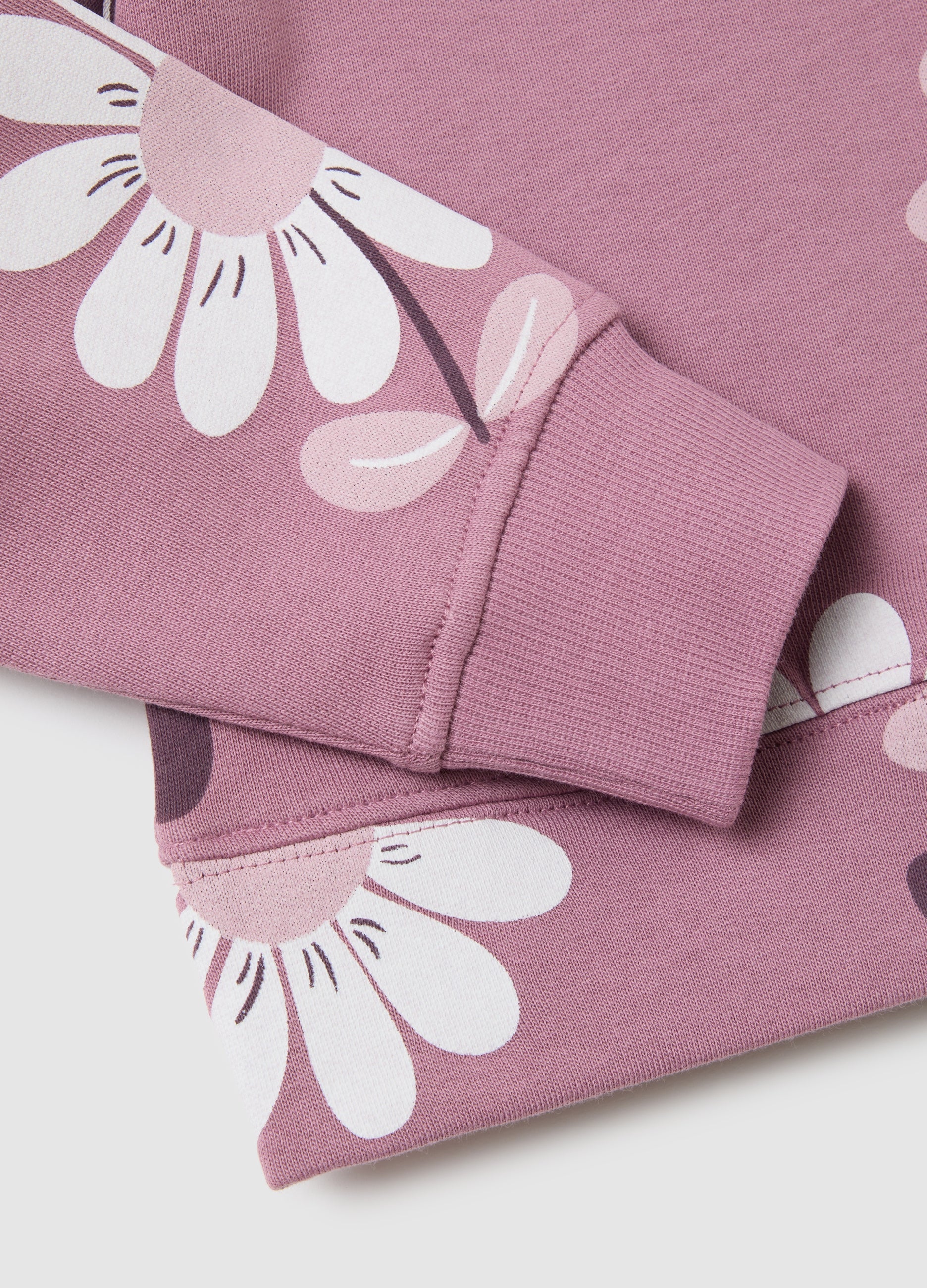 OVS Girls' Pink Pure Cotton Sweatshirt Regular Fit With Floral Print