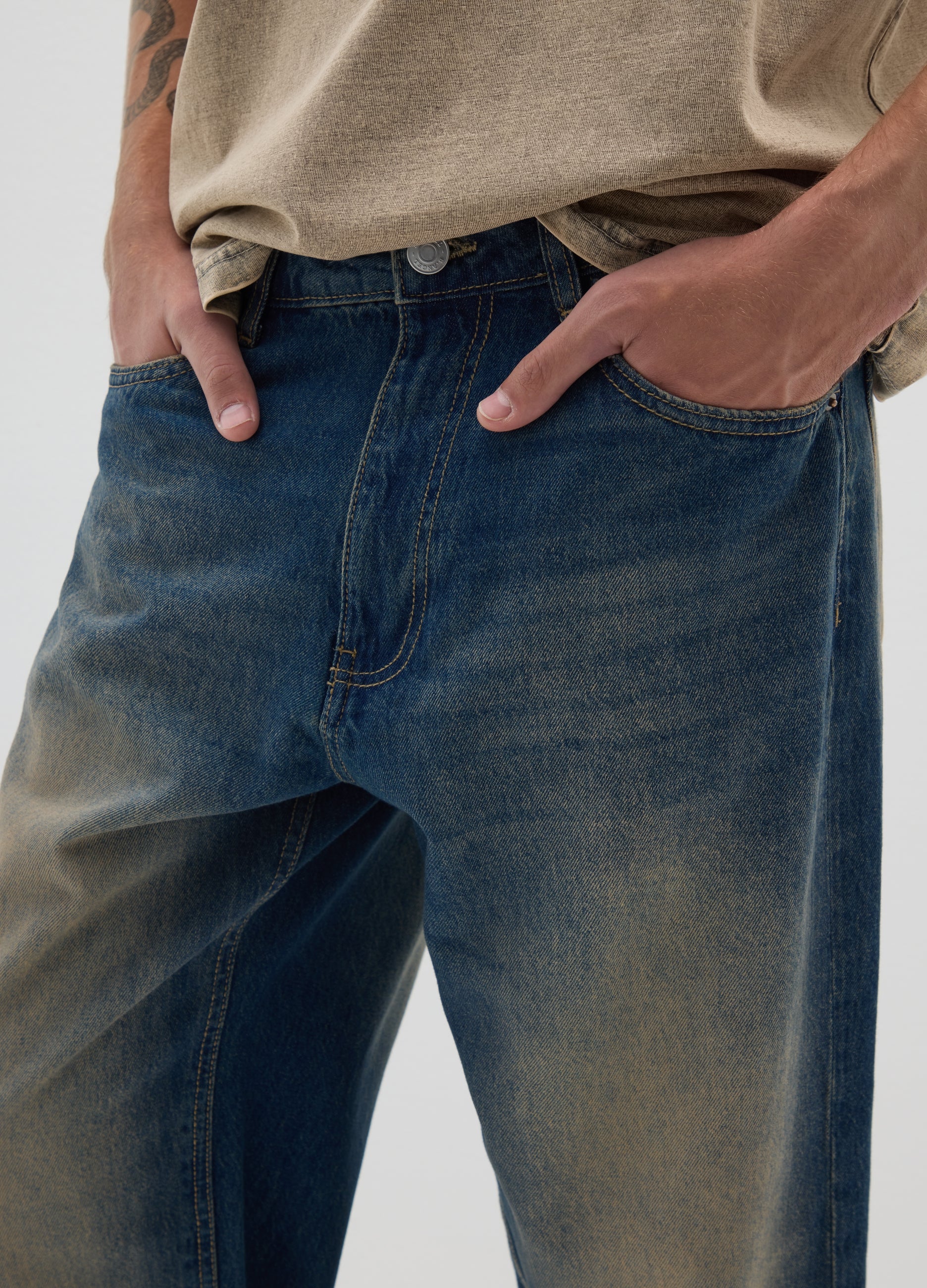 OVS Blue Cotton Baggy Jeans