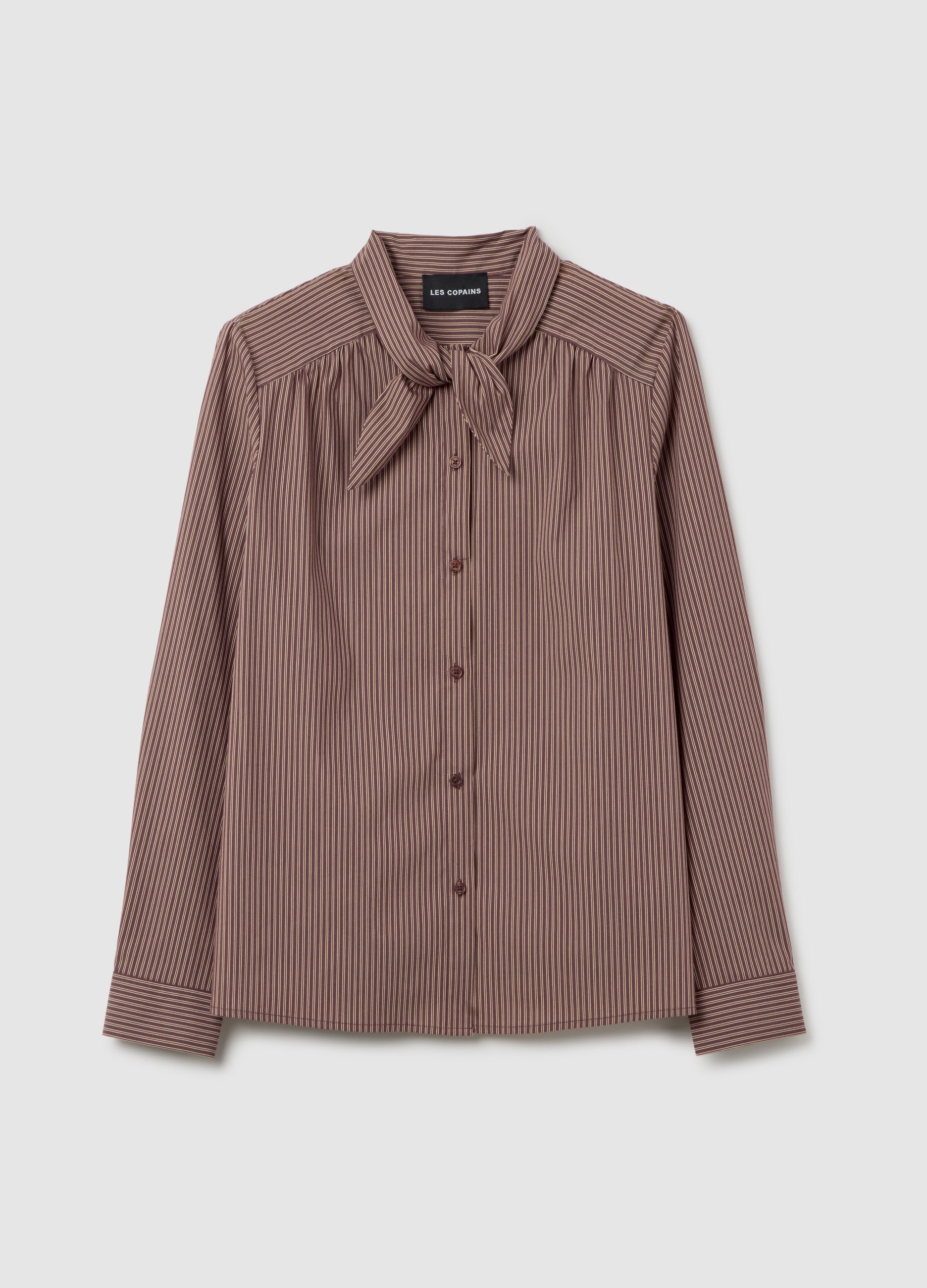 OVS Brown Striped Cotton-Blend Shirt With Oversized Fit