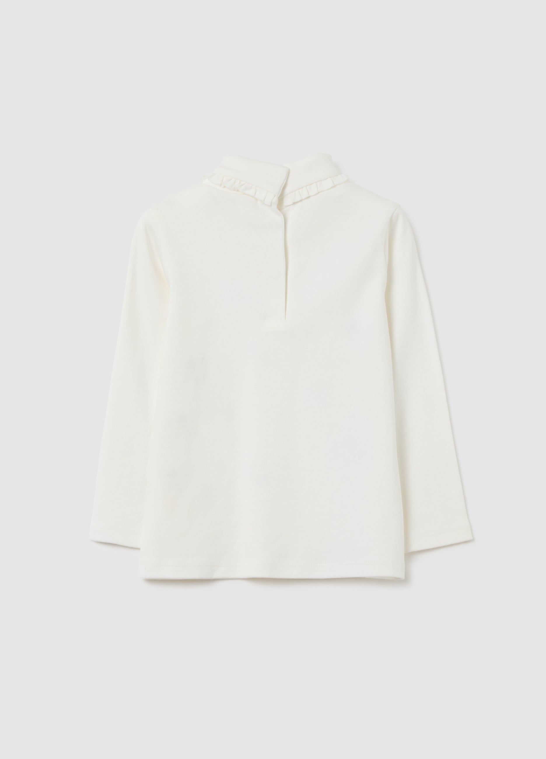 OVS Girls' White Pure Cotton Regular Fit T-Shirt With Ruffles