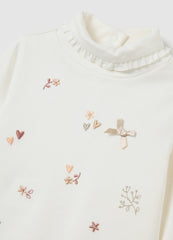 OVS Girls' White Pure Cotton Regular Fit T-Shirt With Ruffles