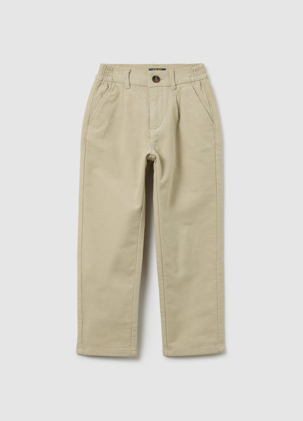 OVS Children'S Beige Stretch Cotton Blend Trousers With Regular Fit