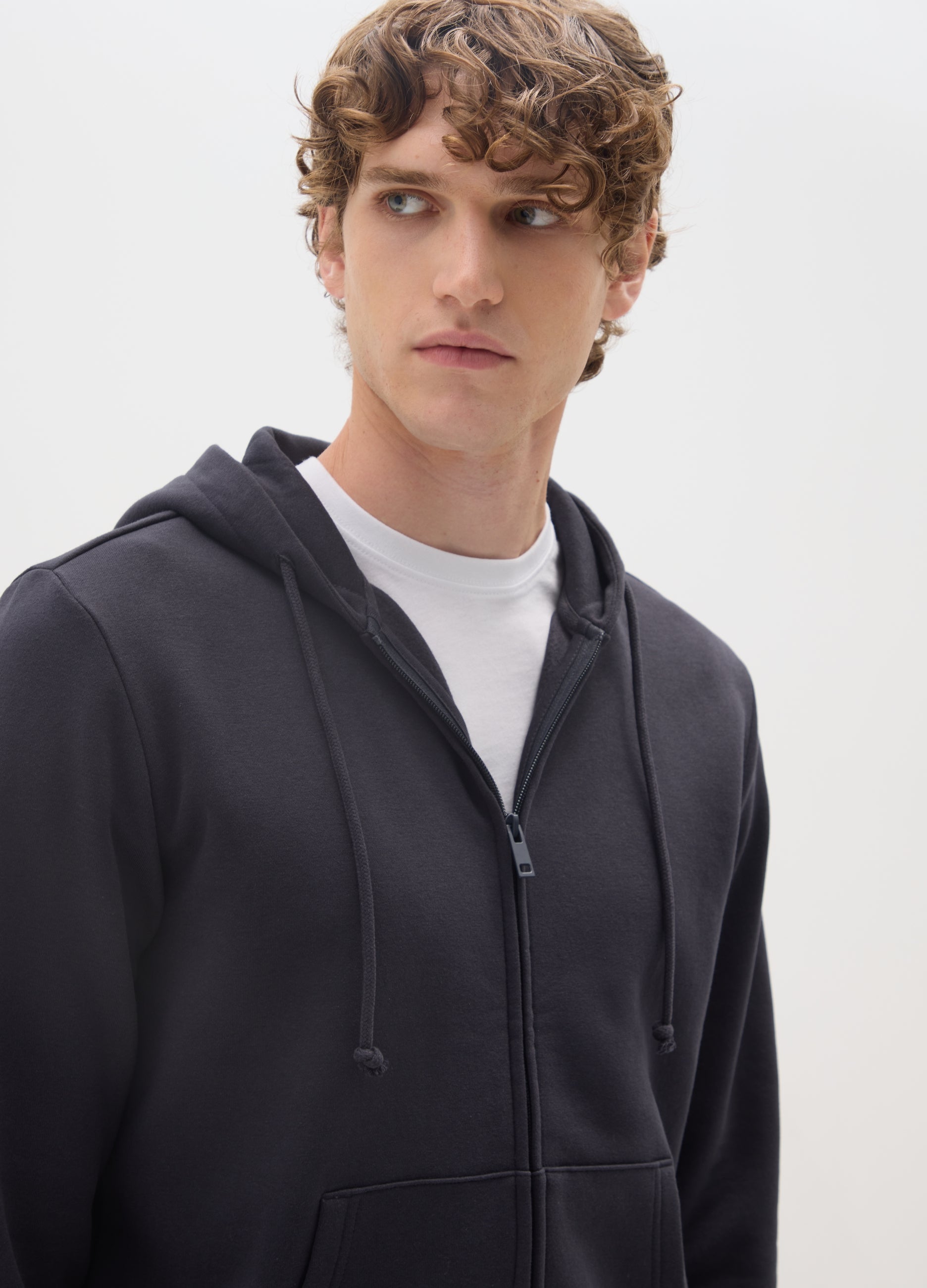 OVS Regular Fit Blue Cotton Blend Sweatshirt With Zip