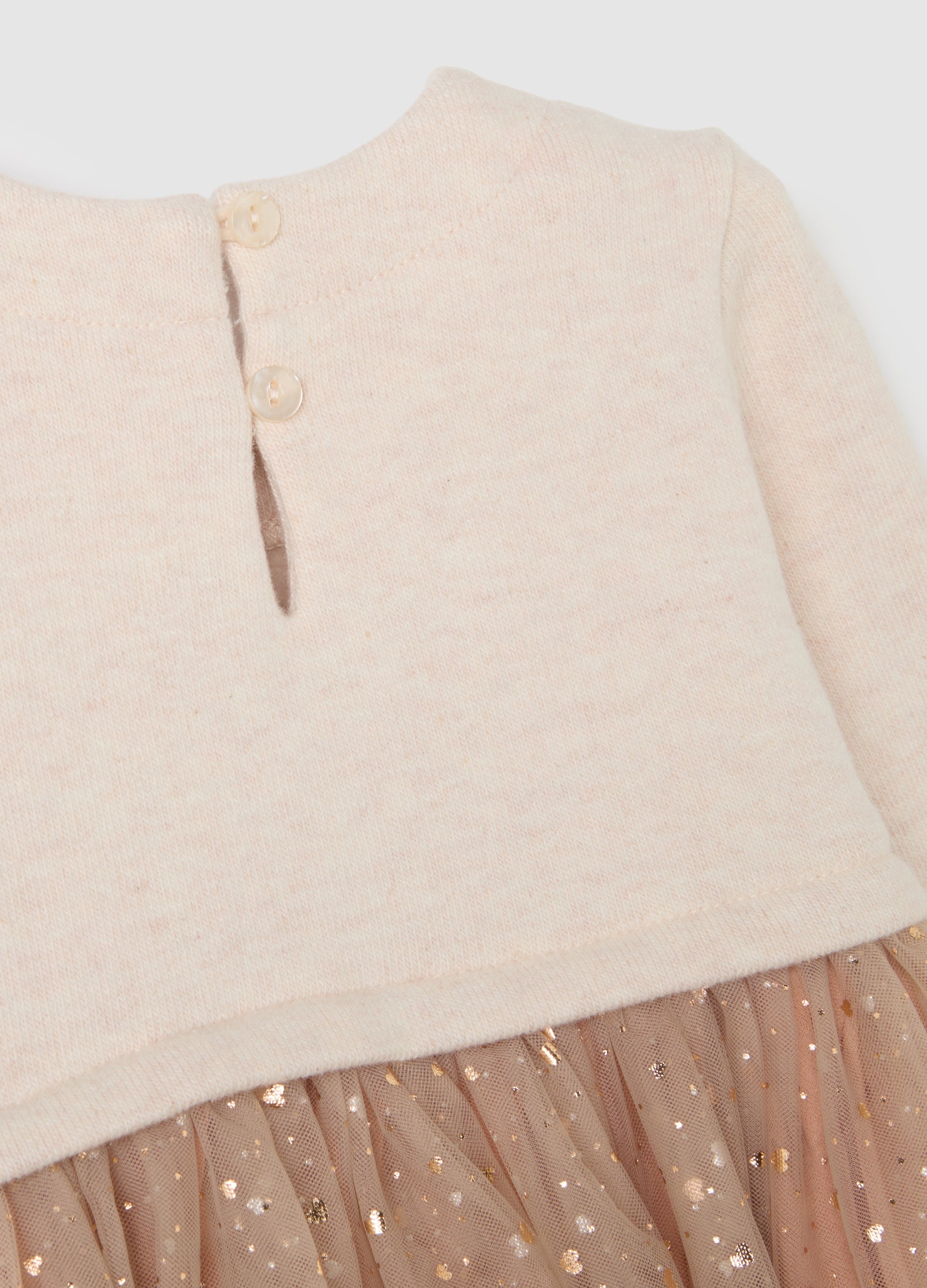 OVS Girls' Beige Wide Fit Cotton Blend Dress With Tulle