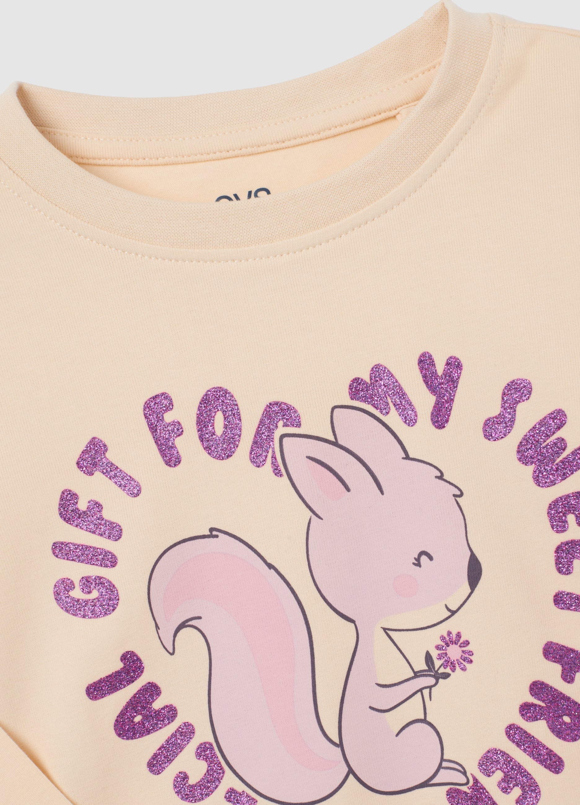 OVS Girl'S Beige Stretch Cotton Blend T-Shirt, Regular Fit