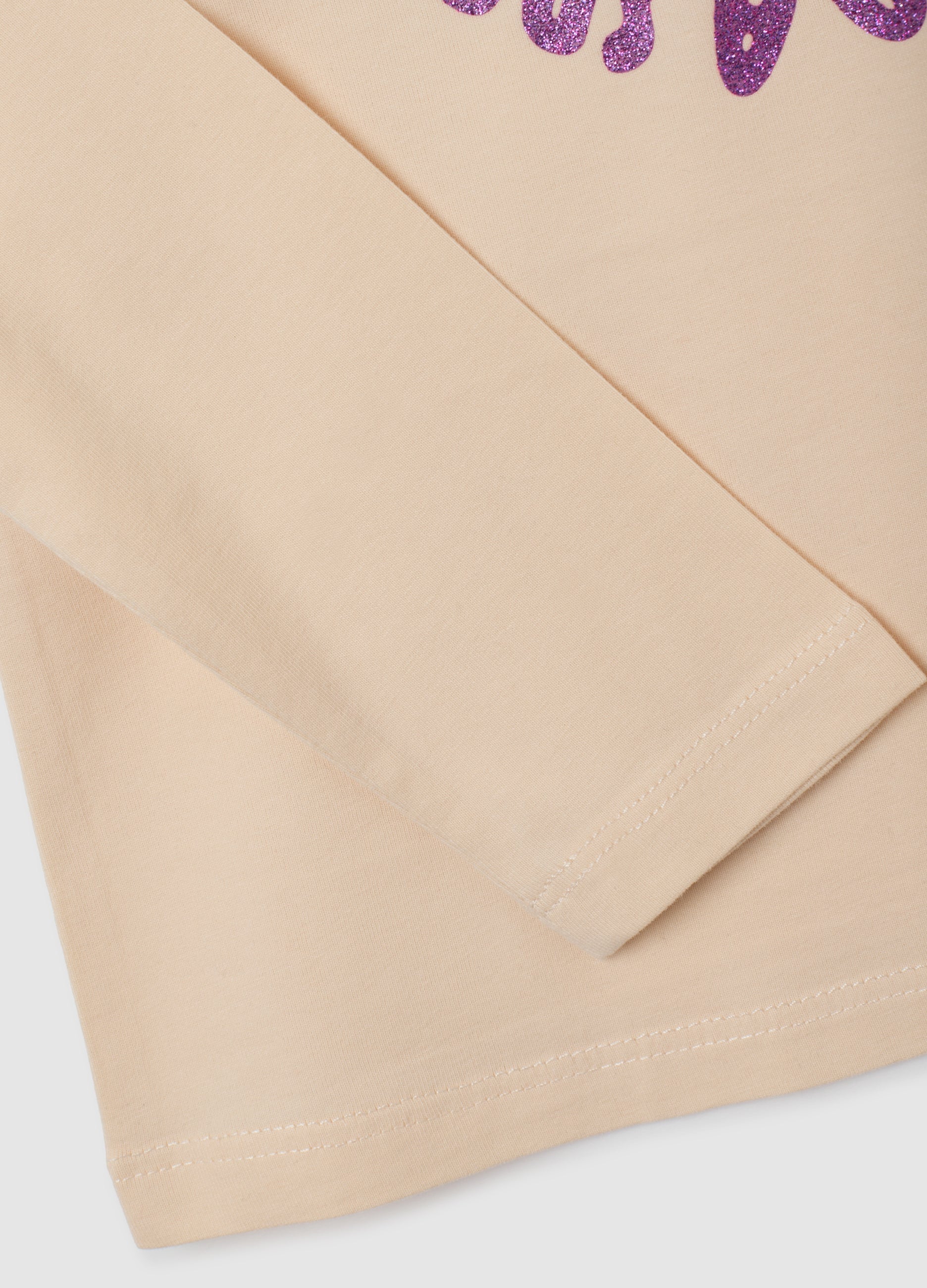 OVS Girl'S Beige Stretch Cotton Blend T-Shirt, Regular Fit