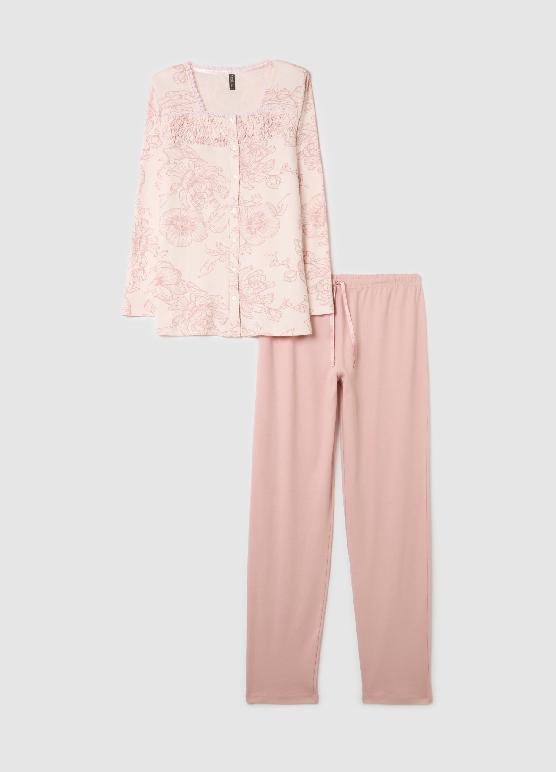 OVS Pink Pure Cotton Regular Fit Pyjamas With Buttons