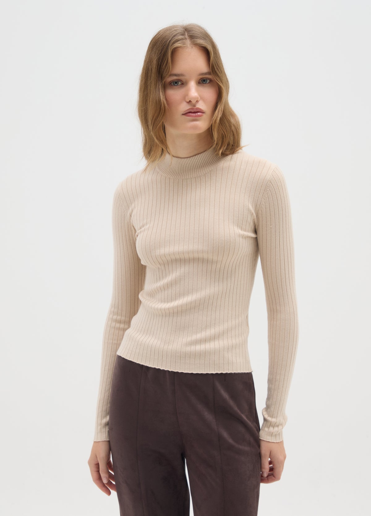 OVS Beige Fitted High-Neck Sweater