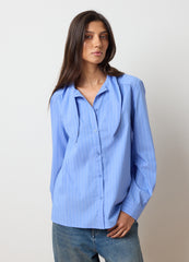 OVS Sky Blue Cotton Blend Striped Oversized Shirt