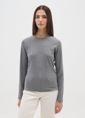 OVS Grey Long-Sleeve Regular Fit Pure Cotton Top With Rhinestones