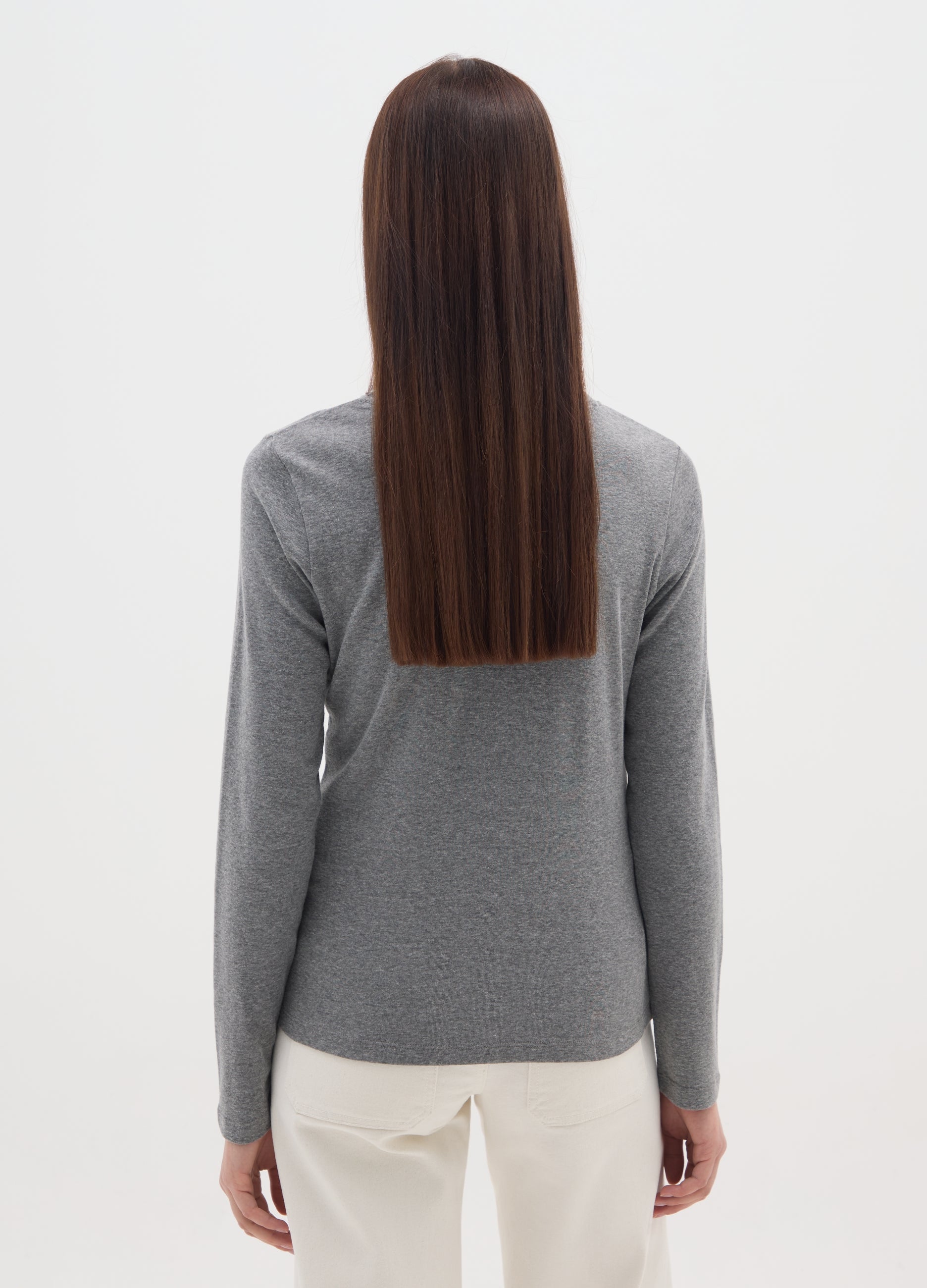 OVS Grey Long-Sleeve Regular Fit Pure Cotton Top With Rhinestones