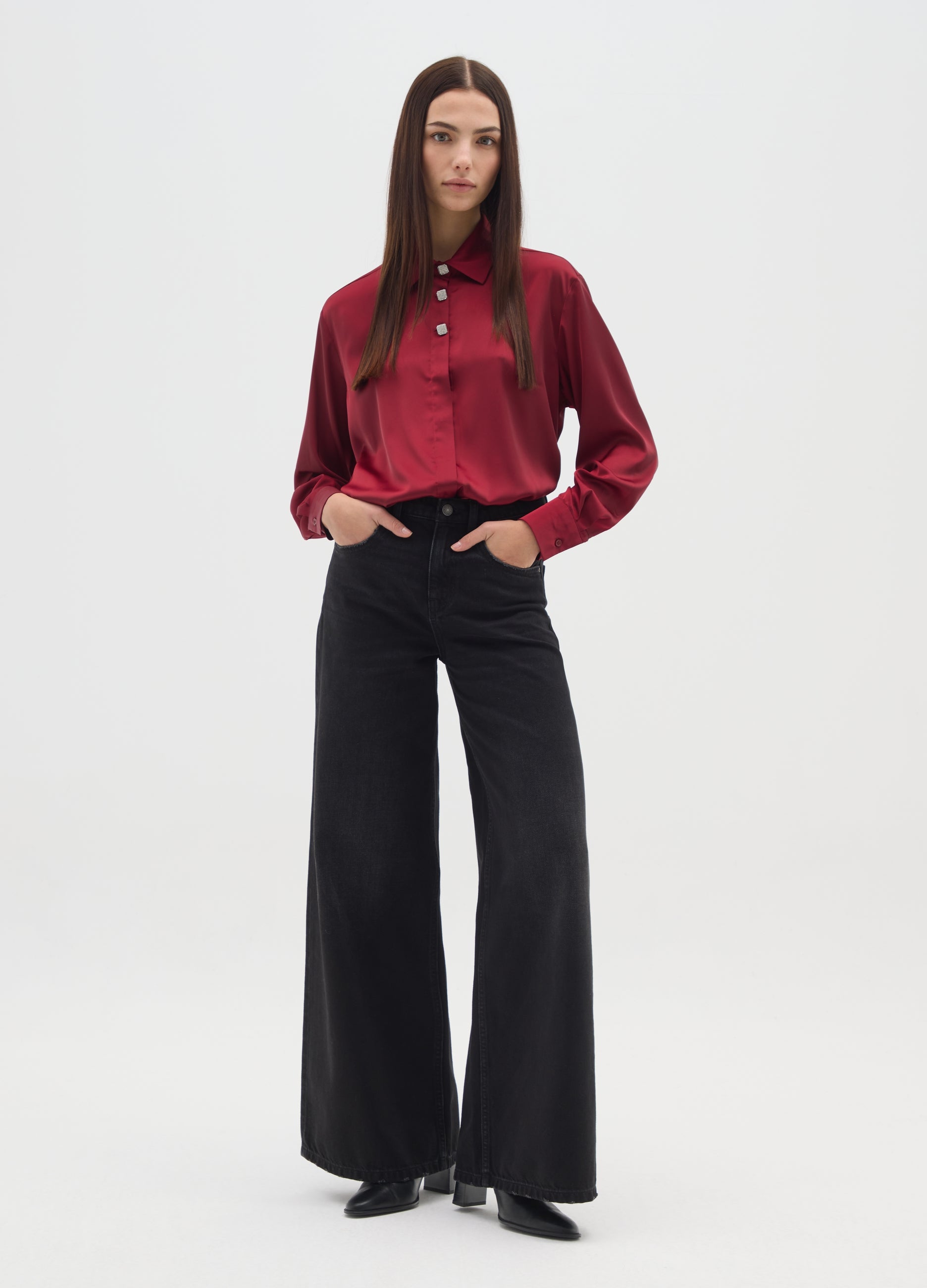 OVS Red Satin Regular Fit Shirt With Buttons