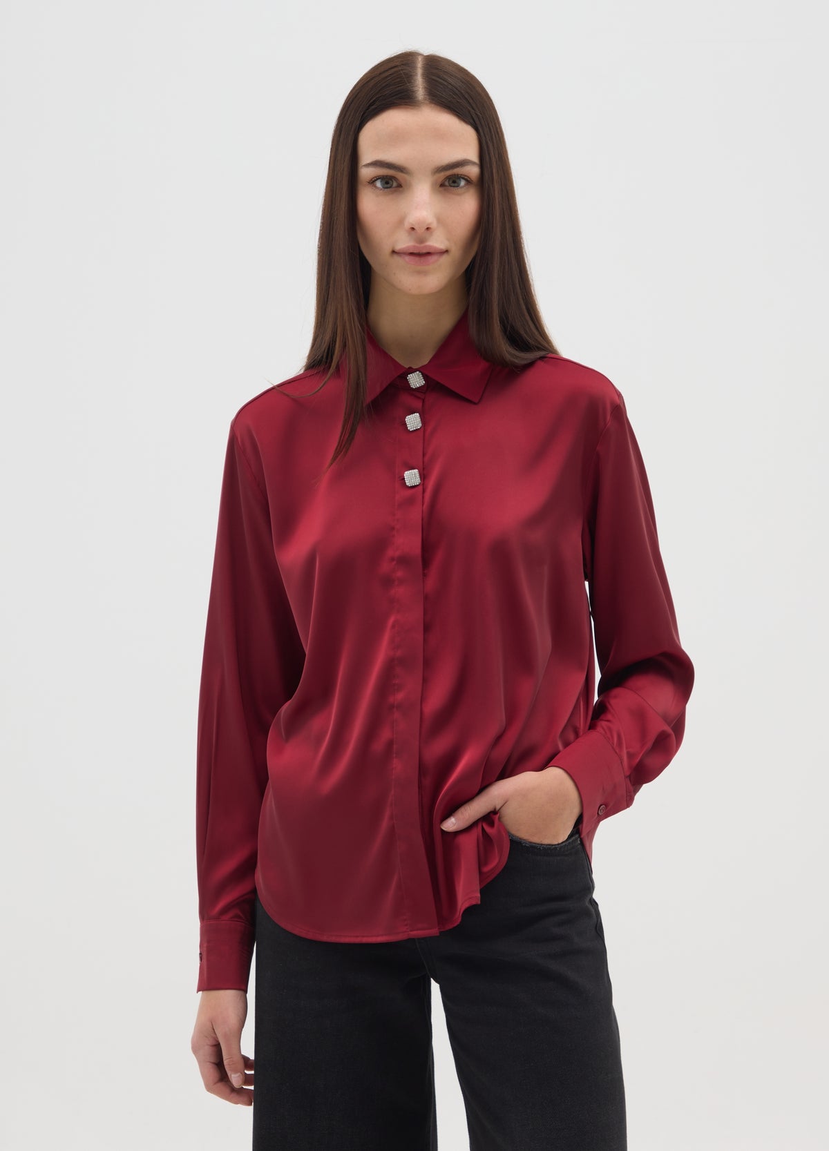 OVS Red Satin Regular Fit Shirt With Buttons