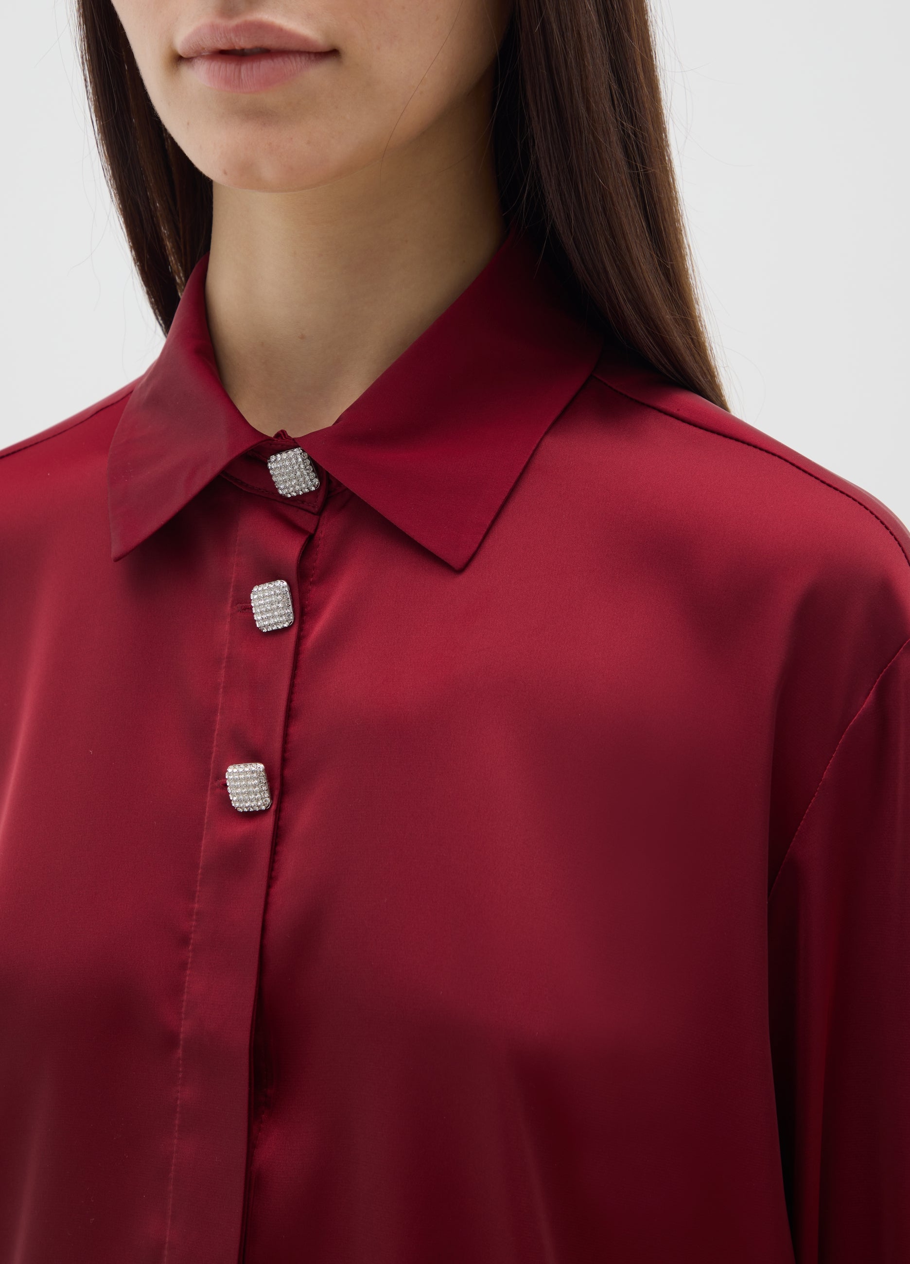 OVS Red Satin Regular Fit Shirt With Buttons