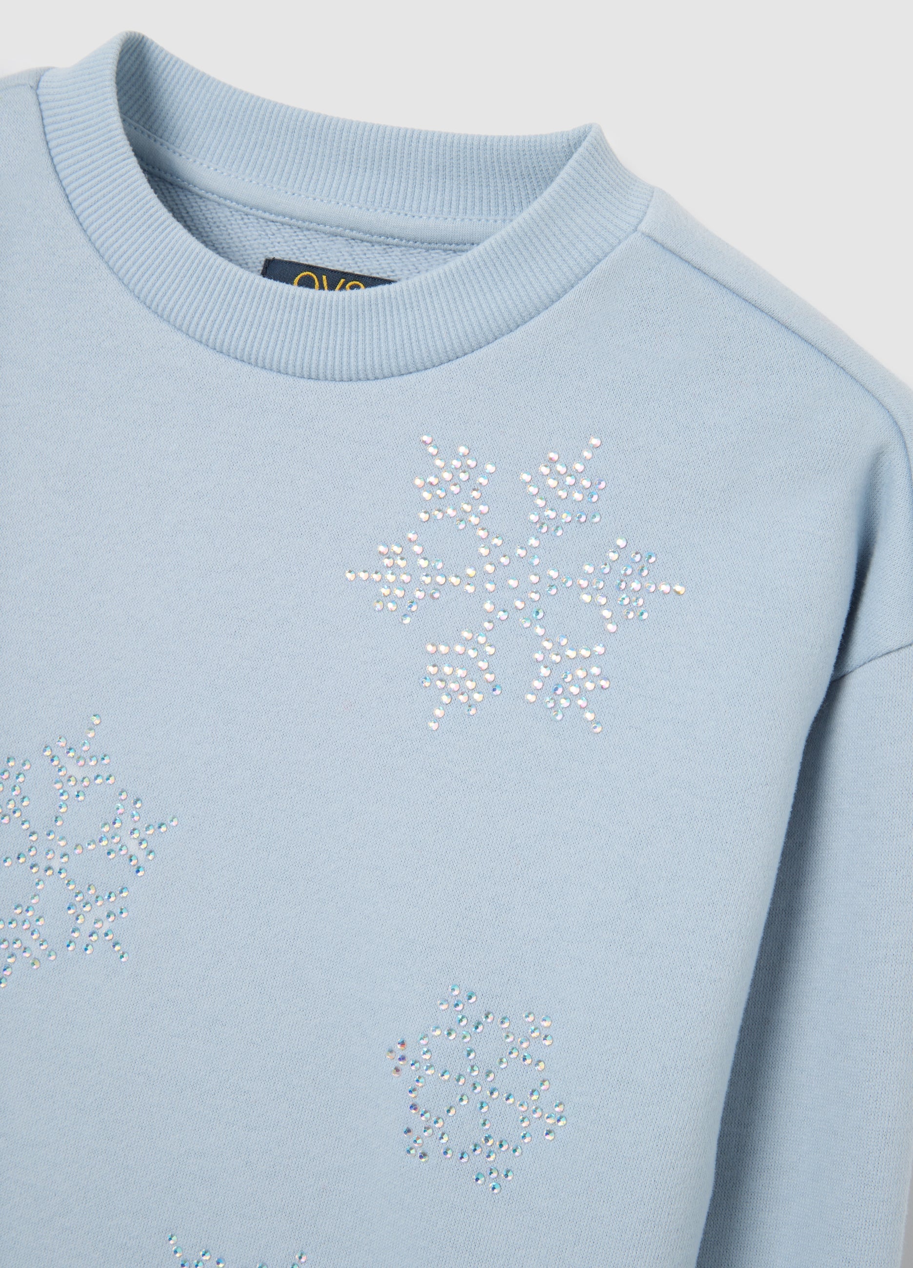 OVS Blue Regular Fit Cotton Blend Girl'S Sweatshirt With Rhinestones