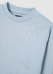 OVS Blue Regular Fit Cotton Blend Girl'S Sweatshirt With Rhinestones