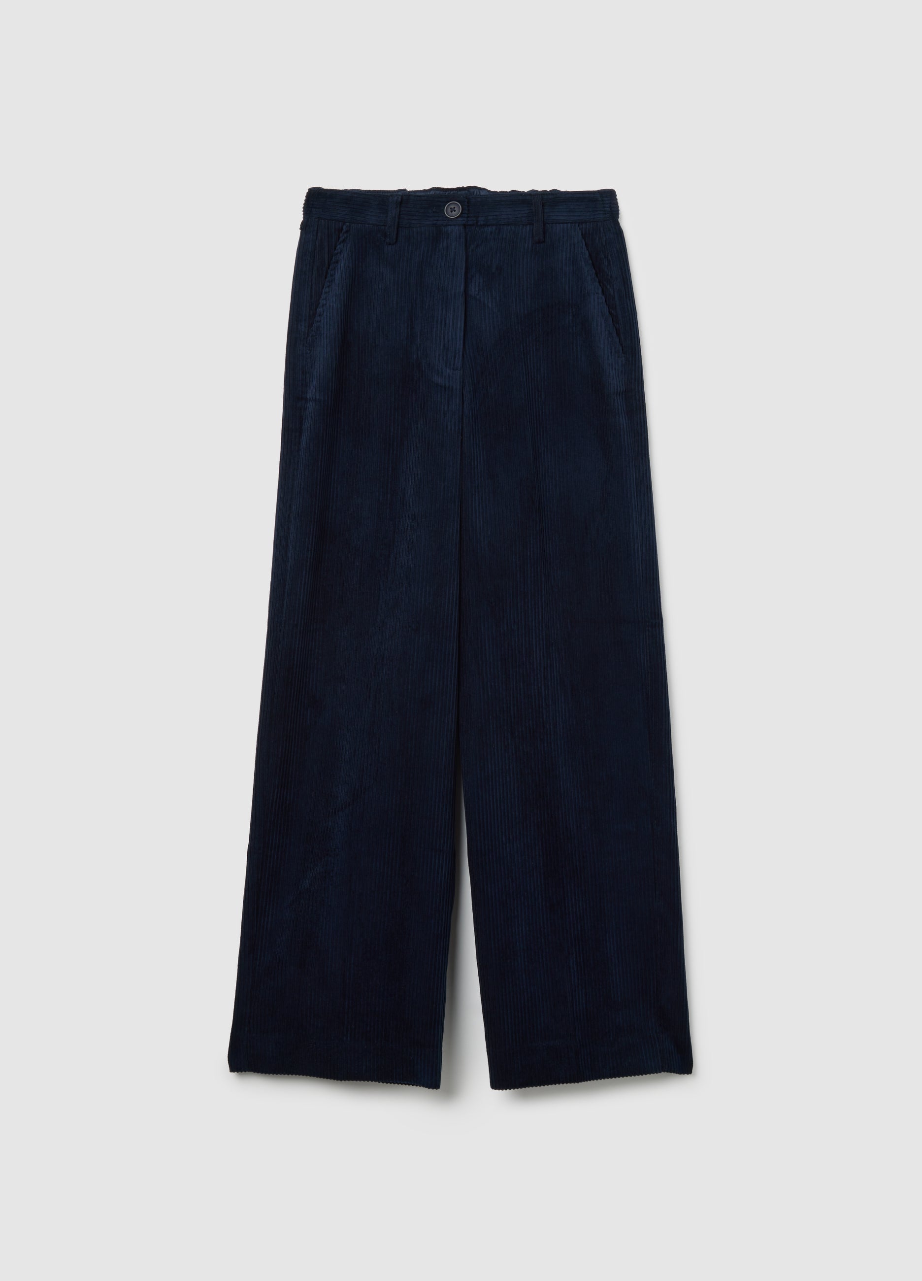 OVS Blue Ribbed Regular Fit Stretch Fabric Trousers