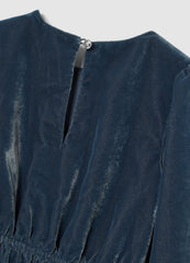 OVS Blue Velour Girl'S Dress Regular Fit With Ruffles