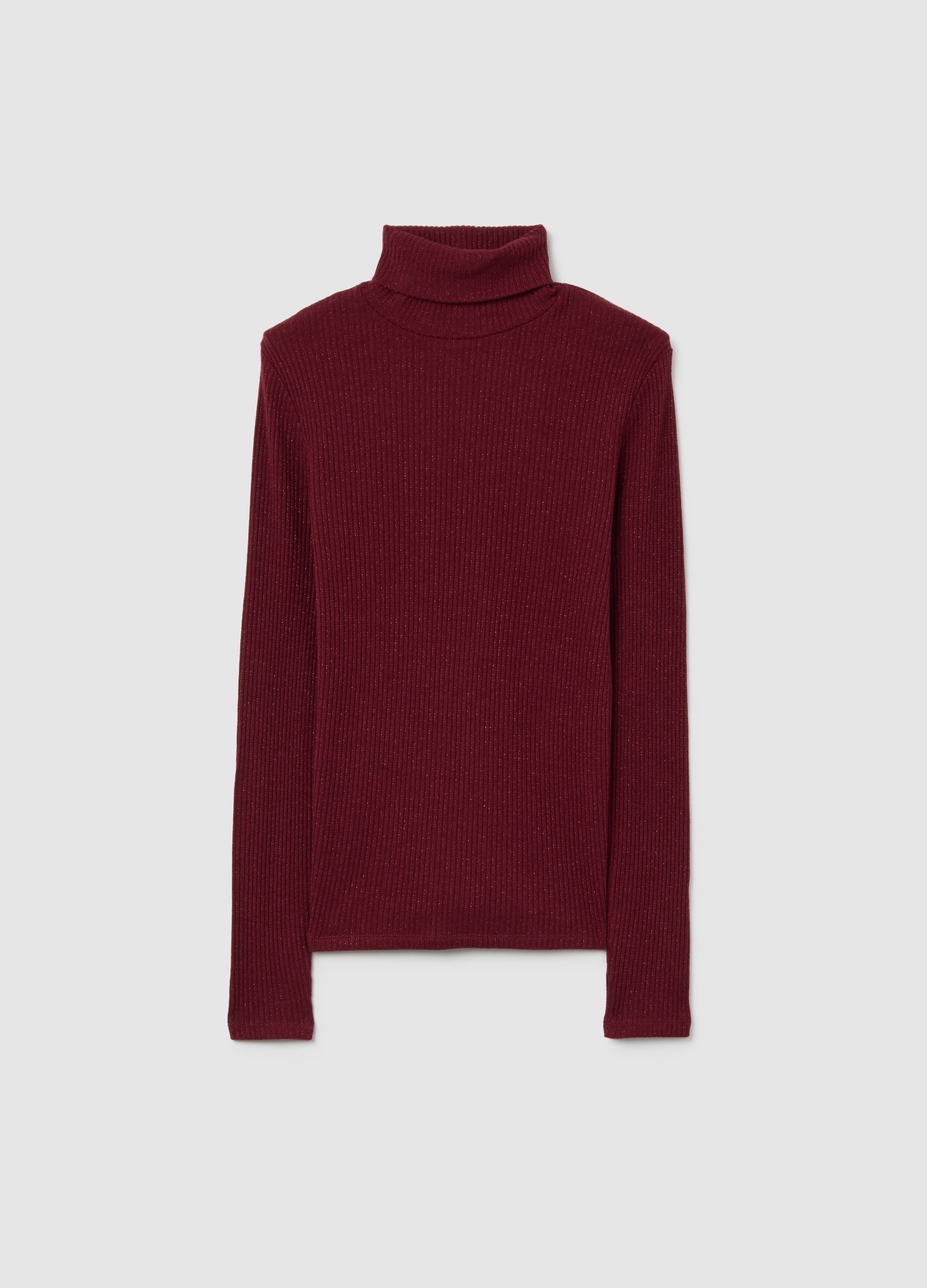 OVS Crew Neck Top With Long Striped Red Sleeves Regular Fit