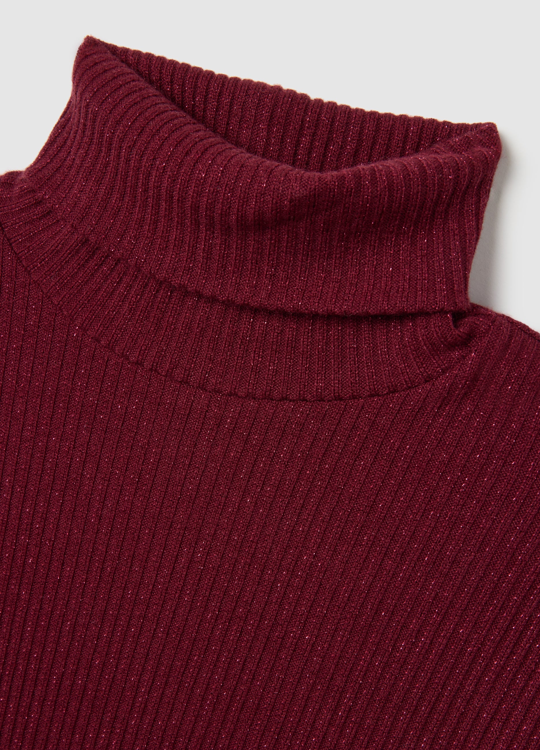 OVS Crew Neck Top With Long Striped Red Sleeves Regular Fit