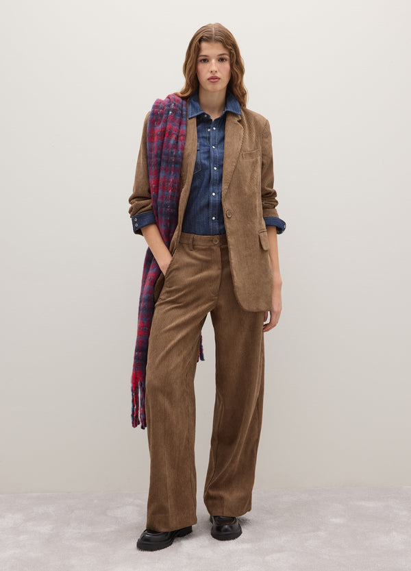 OVS Brown Regular Fit Textured Stretch Fabric Trousers