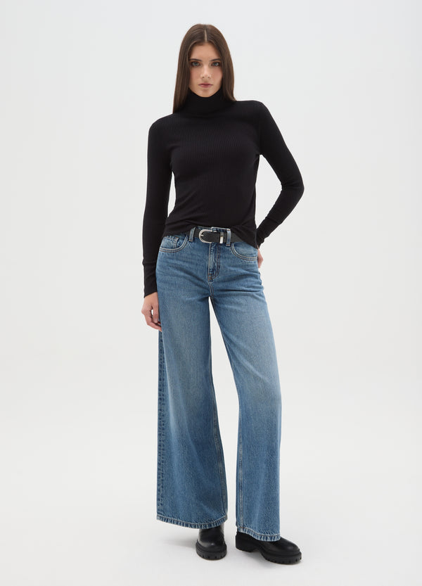 OVS Black Striped Crew Neck Long Sleeve Regular Fit Top