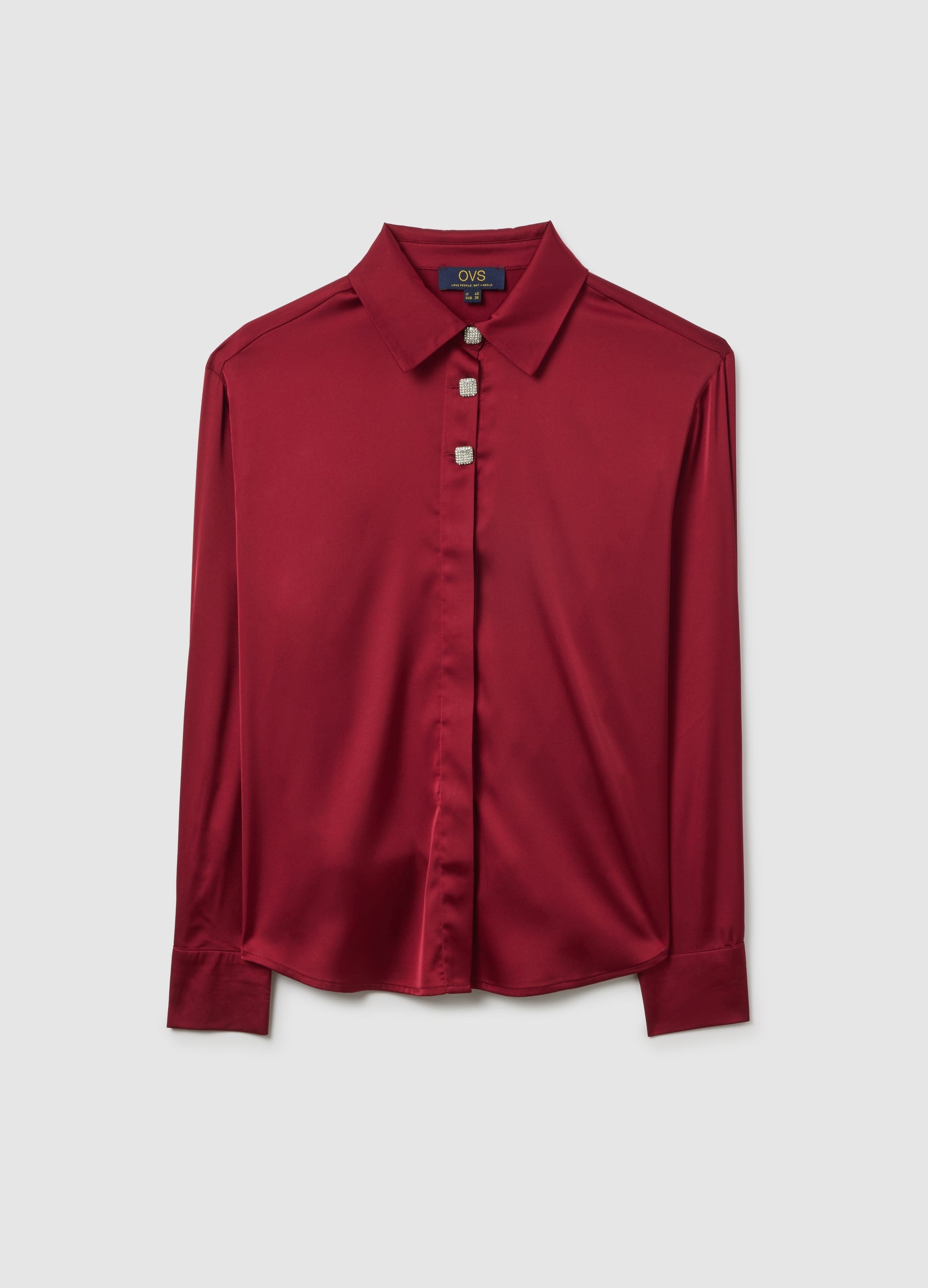 OVS Red Satin Regular Fit Shirt With Buttons