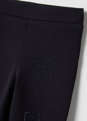 Ovs Girls' Black Cotton Stretch Flare Fit Treggings With Rhinestones