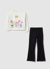 Ovs Multicolour Cotton Blend Sweatshirt And Trousers Set For Girls With Regular Fit