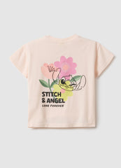 Ovs Girl'S Pink Stretch Cotton Regular Fit T-Shirt With Print