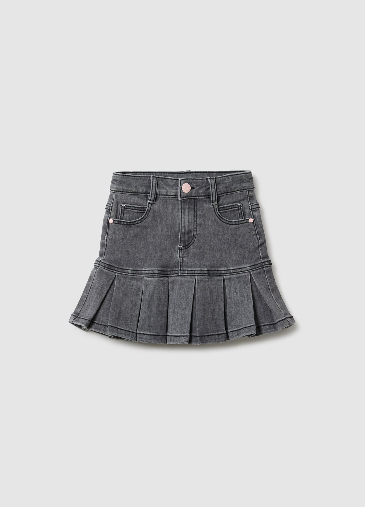 Ovs Grey Elasticated Denim Skirt For Girls With Regular Fit