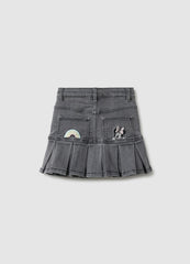 Ovs Grey Elasticated Denim Skirt For Girls With Regular Fit