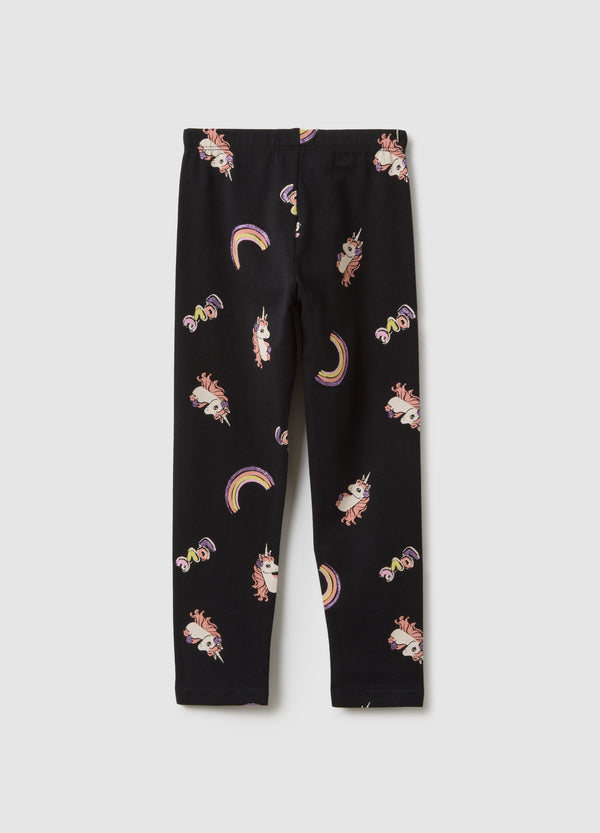 OVS Girls' Black Stretch Cotton Skinny Fit Leggings With Prints