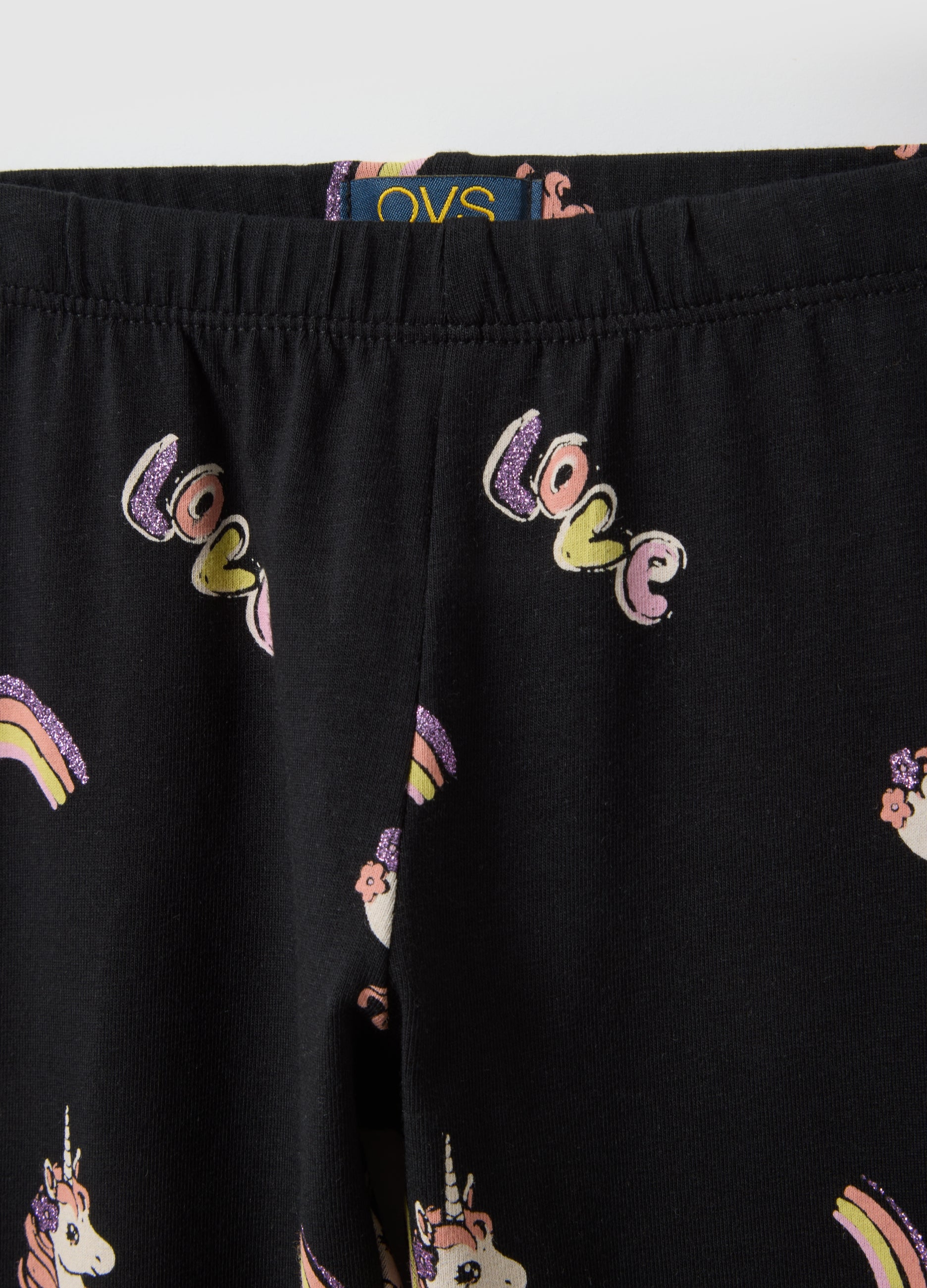 OVS Girls' Black Stretch Cotton Skinny Fit Leggings With Prints