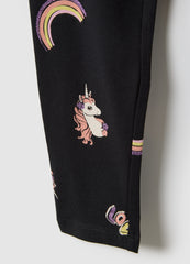 OVS Girls' Black Stretch Cotton Skinny Fit Leggings With Prints