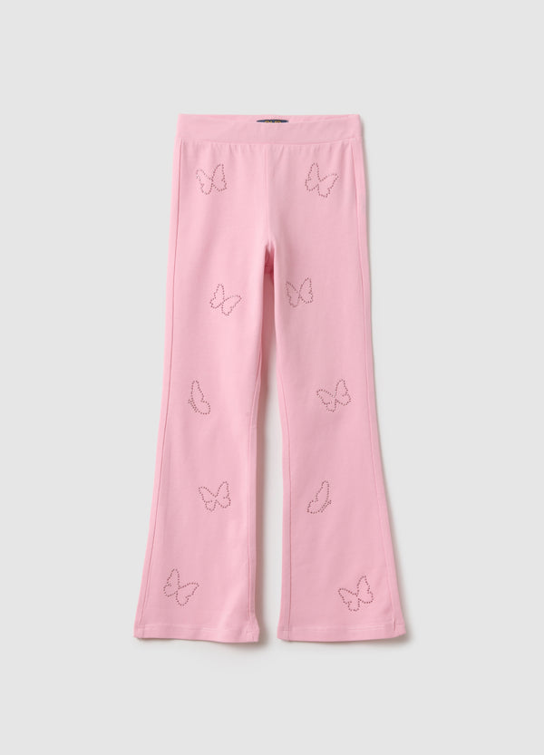 OVS Pink Stretch Cotton Slim Fit Leggings For Girls With Decorations