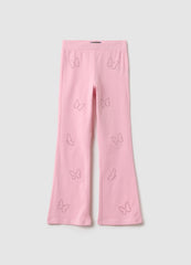 OVS Pink Stretch Cotton Slim Fit Leggings For Girls With Decorations