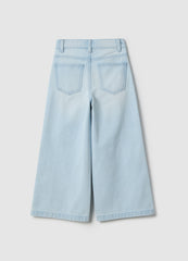 OVS Girl'S Light Blue Pure Cotton Flare Jeans With Floral Embroidery