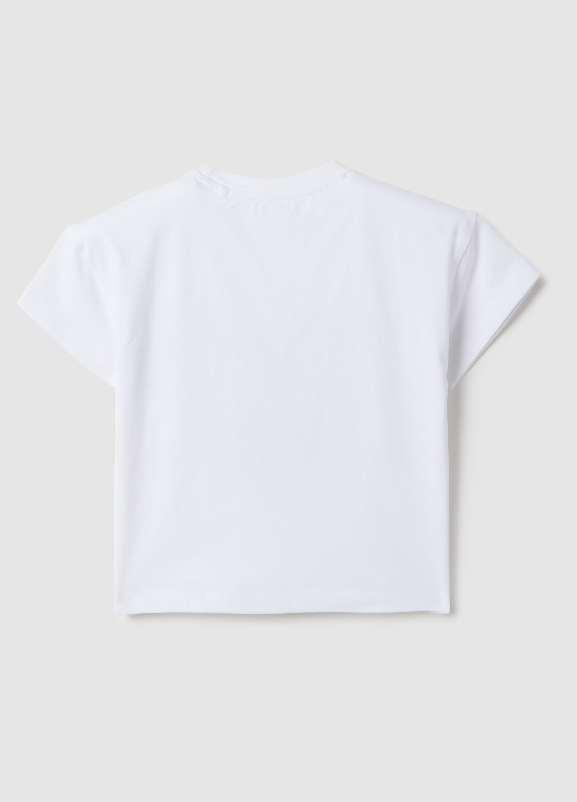 OVS White Stretch Cotton Girl'S T-Shirt, Regular Fit With Print